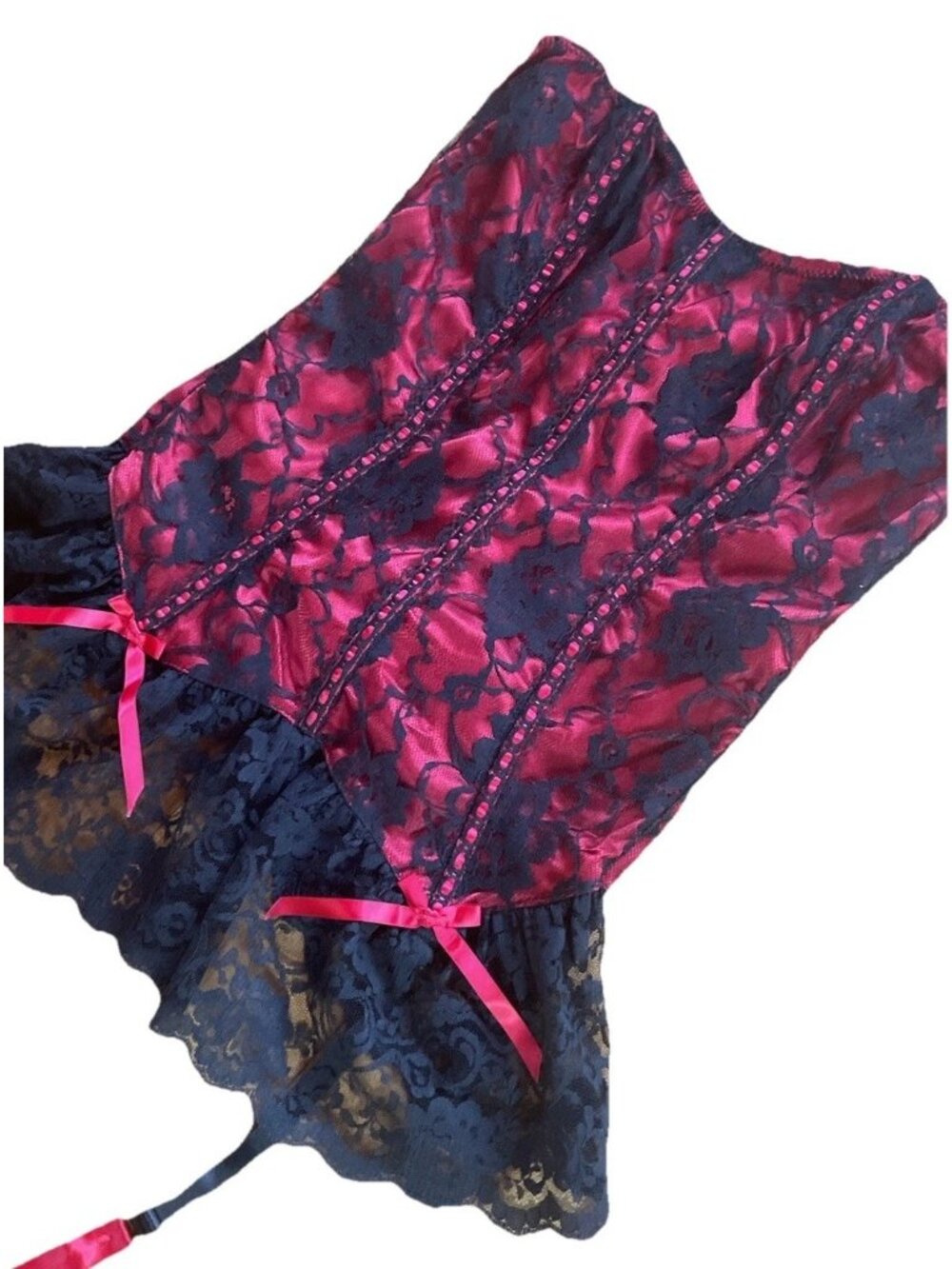 Shirley Of Hollywood Red Corset With Black Lace Size 32 Vintage Y2K